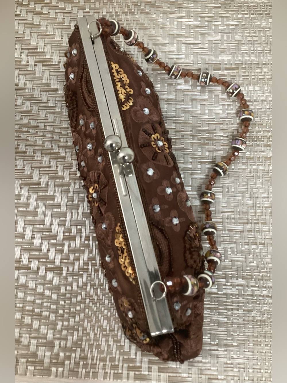 Brown Embroidered Beaded Women's Clutch - Picture 5 of 7